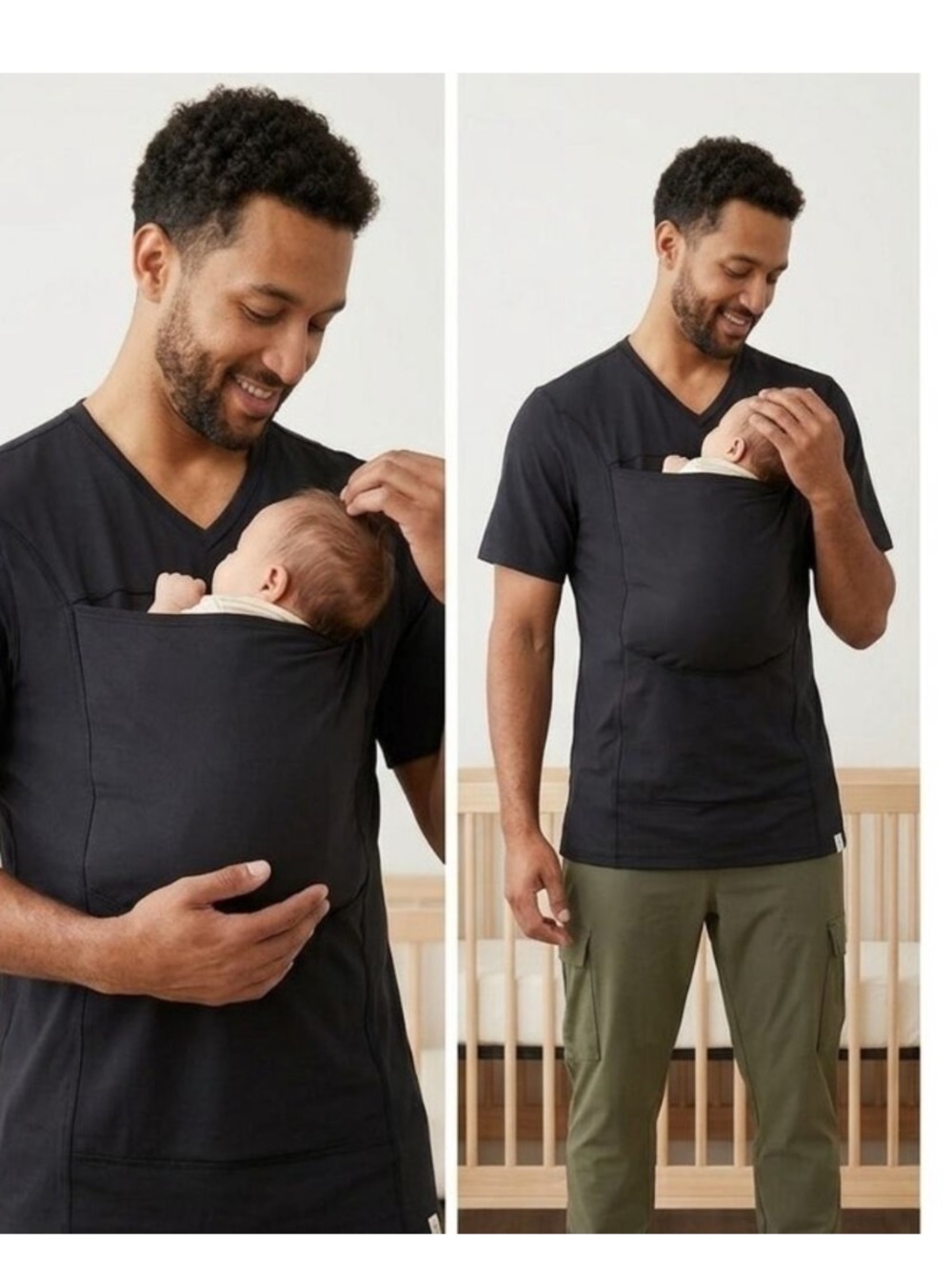 Lalabu The Dad Shirt Babywearing kangaroo pouch carrier v neck Tee Black Large